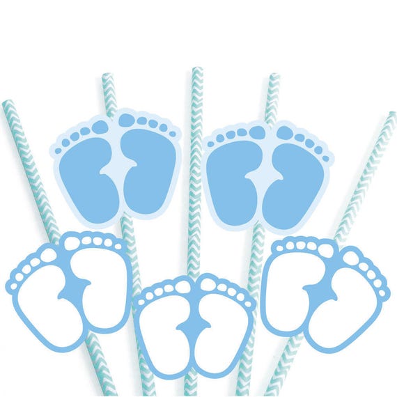Download Baby Feet Blue - Die-Cut Straw Decorations - Baby Shower ...