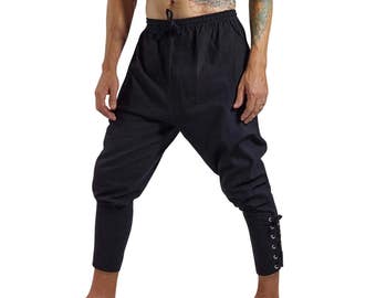 ANKLE CUFF PANTS Black - Pirate Pants,Steampunk, Medieval, Renaissance Faire Costume, Peasant Pants, Buccaneer Pants, Burning Man, Zootzu