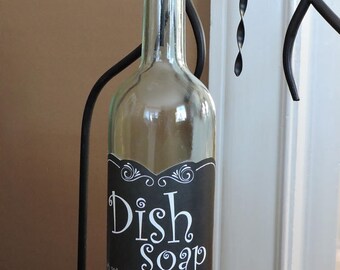 Dish Soap Dispenser | Chalkboard Label Dish Soap Bottle | Wine Bottle Dish Soap Dispenser | Housewares | Kitchen Decor | Glass Soap Bottle