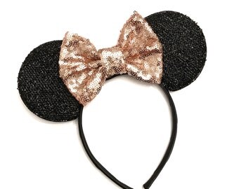 Rose Gold Minnie Mouse Ears - Mickey Mouse Rose Gold Ears - Sparkly Mickey Ears Headband - Sparkle Mouse Ears - Sparkle Minnie Ears - Minnie