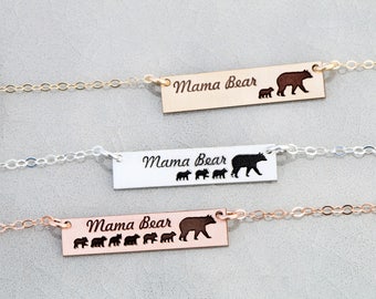 SALE • Mama Bear Necklace Bar • Gift Mother Necklace New Mom Gift • Bear Bar Sterling Silver Bear Cubs•Rose Gold Mama Gift Wife Present Her