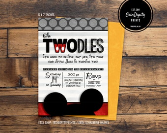 Oh TWOdles Birthday Invitation (Digital File or Prints with Envelopes) (FREE Shipping) (ALL Wording can be changed)