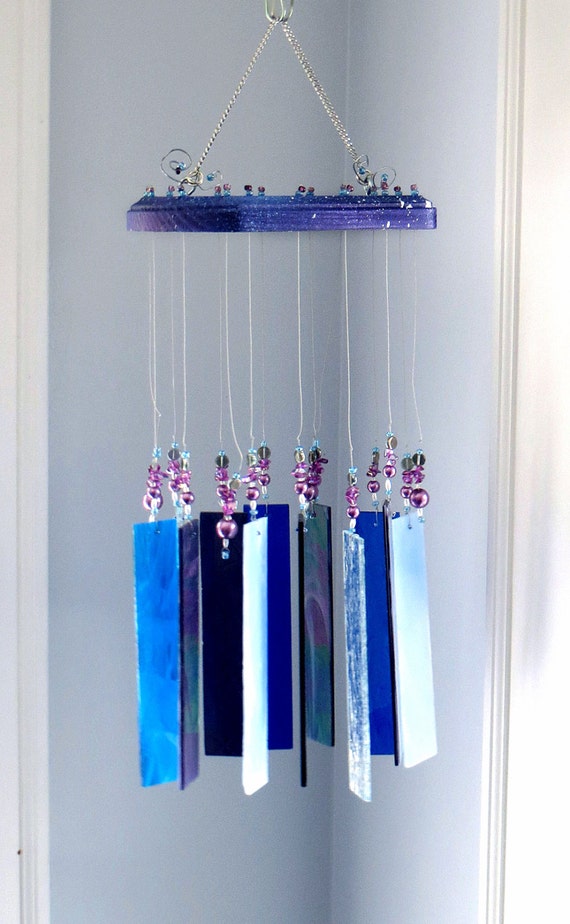 Stained Glass Wind Chime Royal Blue Purple Aquamarine Stained Glass Wind Chime Royal Blue Purple Aquamarine Patio Decor P1005