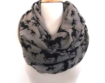 Horse scarf, Horses, Infinity scarf, Equestrian, Cowboy scarf, Black horse, Tan scarf, country scarf, Cowgirl scarf, Gifts