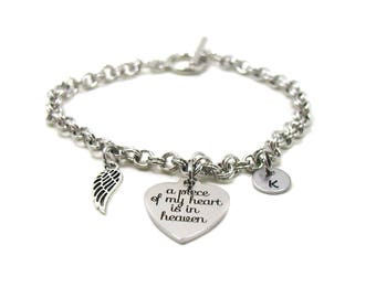 Remembrance Bracelet, A Piece Of My Heart Is In Heaven, Guardian Angel Bracelet, Angel Bracelet, Angel Jewelry, Angel Wings Bracelet