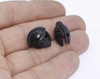 3 Pcs Black Spartan Helmet , Gladiator Beads, Helmet Beads, Helmet, Knight Charms, 11x13mm , KDR96