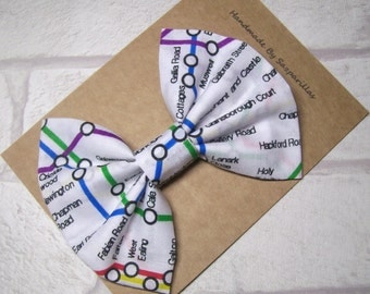 London Tube Map, London Underground, Big Hair Bow, London Themed, Hair Clip, Hair Accessories