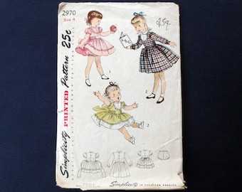 1950s Flared Girls Dress Vintage Pattern, Simplicity 2970, Size 4, Breast 23