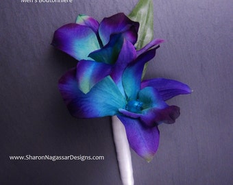 Purple/teal/blue, bom/galaxy, orchid, buttonhole/boutonniere, dendrobium, silk/artificial, prom, wedding, Groom, Groomsmen, Bestman