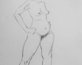 Nude Pencil Drawing Custom Portrait Woman 12x16