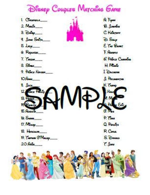 Disney Couples Matching Game Instant Download