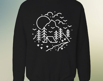 Camping Sweatshirt Sweater , Hiking sweatshirt , Mountain Sweatshirt , Wilderness Explorer , Boy scout gift , Hike more Worry Less .