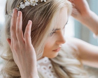 Bridal Crown, Wedding Diadem, Bohemian Hairpiece, Crystal Bridal Tiara, Wedding Headband, Pearl Headband, Wedding Tiara, Wedding Headpiece