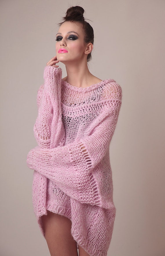 Oversized knit sweater dress baby pink soft alpaca totally