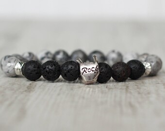 jewelry punk rock bracelet lava stone marble present boyfriend gift rock style rocker jewelry for men gift for rocker gift for him cool gift