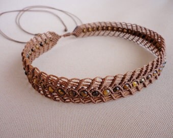 macrame necklace / choker with tiger eye beads - "Cleopatra"