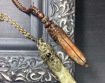 Raw Crystal Point Necklace, Dyed Quartz Crystal, Wire Wrapped Pendant, Quartz Pendant, Crystal Point Necklace, Boho Gypsy, Cross Charm,