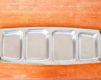 Danish stainless steel serving tray mid-century vintage