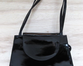 Black Patent Shoulder Bag with Double Straps