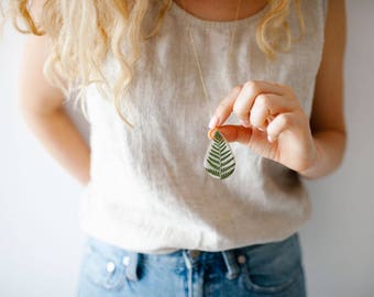 Gold Pressed Fern Necklace Pressed Flower Jewelry Botanical 14k Gold Fill Chain