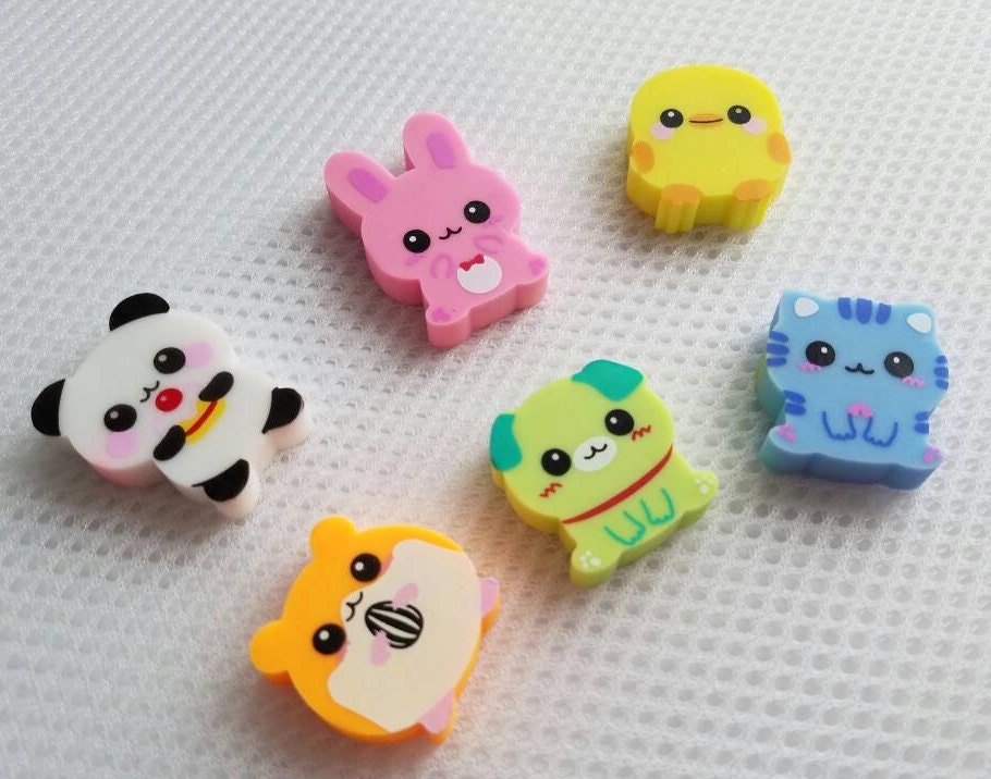 Set of 6 Cute Kawaii Erasers (set #002) from AraceliValencia on Etsy Studio