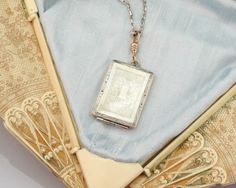 Antique 1920s Locket | Antique Art Deco Locket | Large Antique Locket | Two Tone Gold Locket