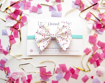 Sprinkle Fabric Bow on Seafoam Glitter Elastic