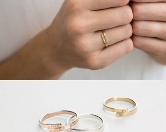 Simple Personalized Ring, Gift for Sisters Ring, Friend Ring, Mom • Custom Hand Stamped HUG RING Sterling Silver Ring /14K Gold Filled LR452
