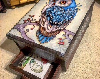 Vintage Majestic Owl Jewelry Box- Handcrafted Wooden Jewelry Box, Jewelry Organizer, wood jewelry box, small trinket box, small storag