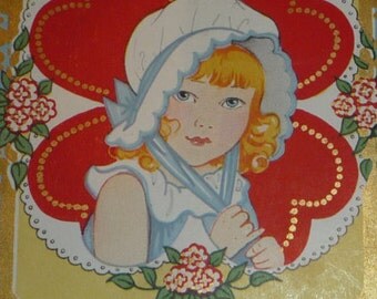 Cute Girl Wearing a Bonnet - Valentine, Be Mine Vintage Postcard