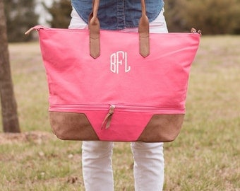 Monogrammed Canvas Tote Bag | Preppy Carry on Bag | Personalized Overnight Bags | Canvas Carry On | Expandable Tote Bag | Gift for Her