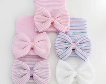 newborn hat girl, baby hospital hat bow girl hospital hat newborn hat with bow baby girl hat hospital cap infant hat pink baby beanie hat