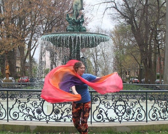 Pink and Purple Princess Half Circle Bellydance Veil, Semi-Circle Silk Bellydance Costume Veil