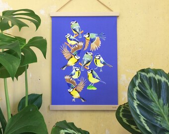 Blåmeis, blue tits, art print, watercolour wall art