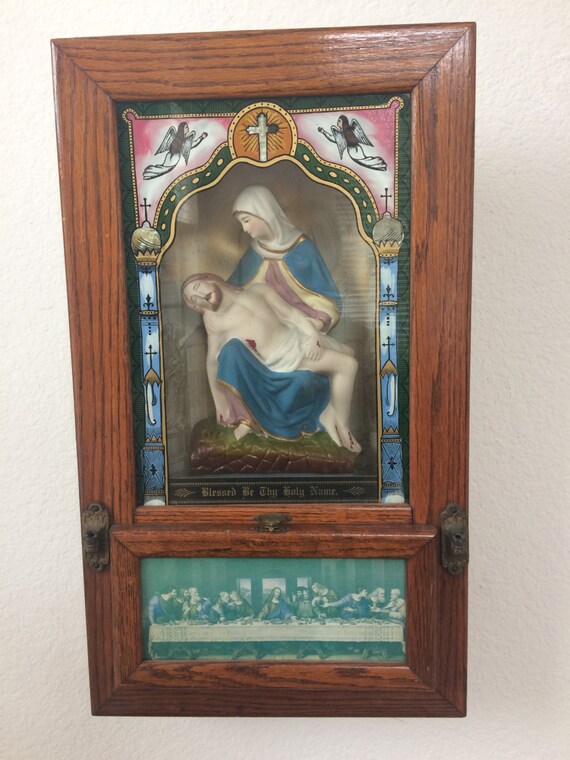 Vintage Catholic Last Rite Sick Call Shadow Box