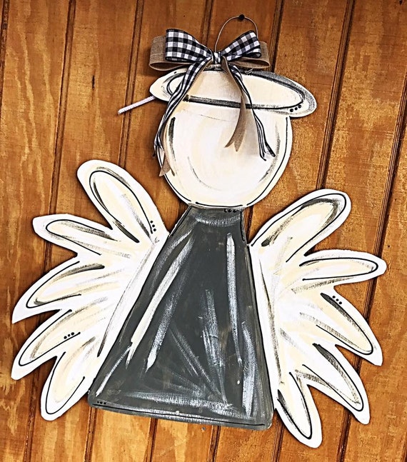 door wood hanger patterns rustic // hanger door angel christmas tan & grey vintage