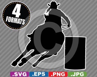 Rodeo / Barrel Racer Silhouette Clip Art Image (long hair) - SVG cutting file Plus eps(vector), jpg, & png