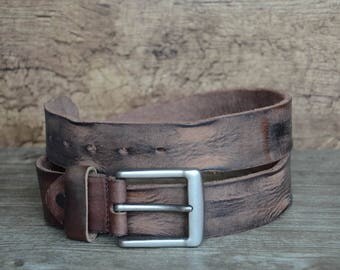 Mens Belt/Leather Belt/Distressed Belt/Brown Cowskin Belt/Full Grain