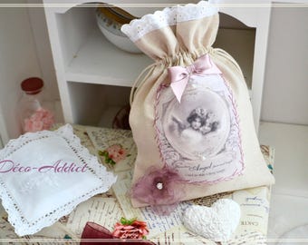 Charming purse beige cotton - applied to the theme of angels