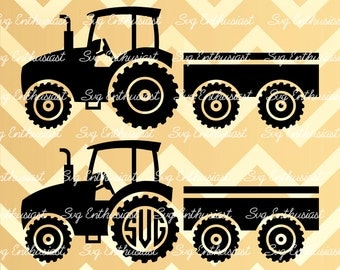 Farm Truck with Trailer Silhouette SVG, Truck Monogram frame SVG, Tractor SVG, Vehicle Svg, Truck Cut file, Eps, Dxf, Cricut, Cut files