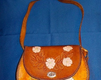 Vintage Leather Purse, Hand Tooled, Hand Made, USED, Smooth Saddle Leather