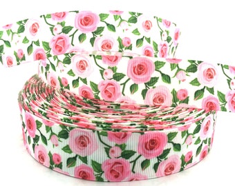 Rose Ribbon, Rose Grosgrain, Rose Print Ribbon, Flower Ribbon, Flower Grosgrain, Pink Rose Ribbon, Pink Rose Grosgrain, Pink Flower Ribbon