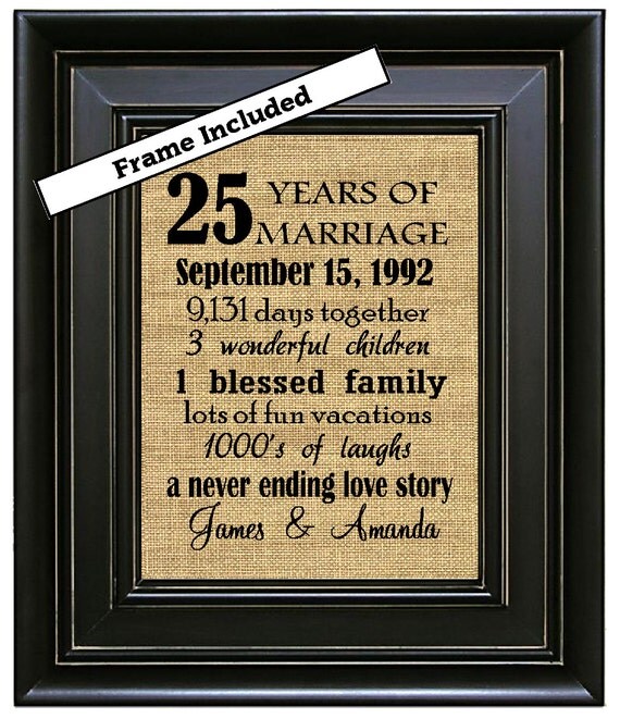 FRAMED 25th Wedding Anniversary/25th Anniversary by BurlapNGlass