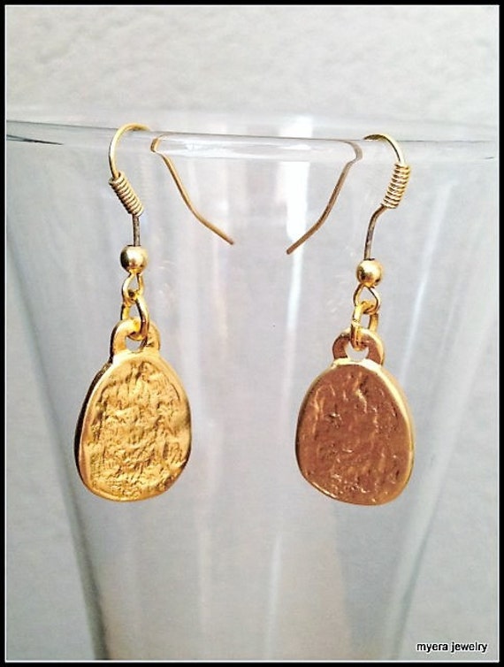 Golden Hammered Earrings, Gold Drop Earrings, Gold Dangle Earrings, Small Gold Earrings, Statement Earrings, Delicate Ear Jewelry