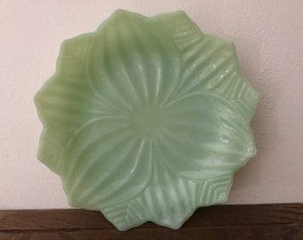 JADEITE LOTUS PLATE Jadeite Serving Dish Lotus Blossom Dish Fire King