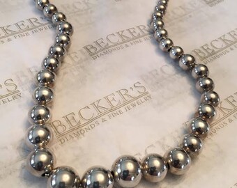 Vintage sterling silver 6 - 11mm Hollow Bead Ball Necklace, 16"