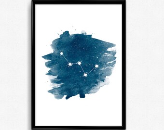 Cassiopeia constellation print, Constellation Art, Star Home Decor, Night Sky wall print, Cassiopeia Print, Watercolor art