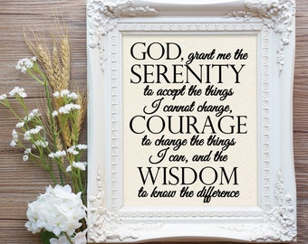 Serenity Prayer Canvas Sign, Serenity Prayer Print, AA Gift, Serenity Prayer Gift, Alcoholics Anonymous Gift, Al-anon Gift, Recovery Prayer