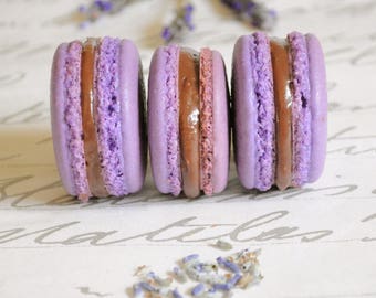 French Macaron Lavender and black cherry, 8 gourmet cookies, party favors. edible French macarons in a box, birthday gift, gluten free