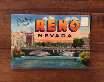 1940s Reno, Nevada Postcard Book/ 9 Double-Sided Photos/ Unused!!!